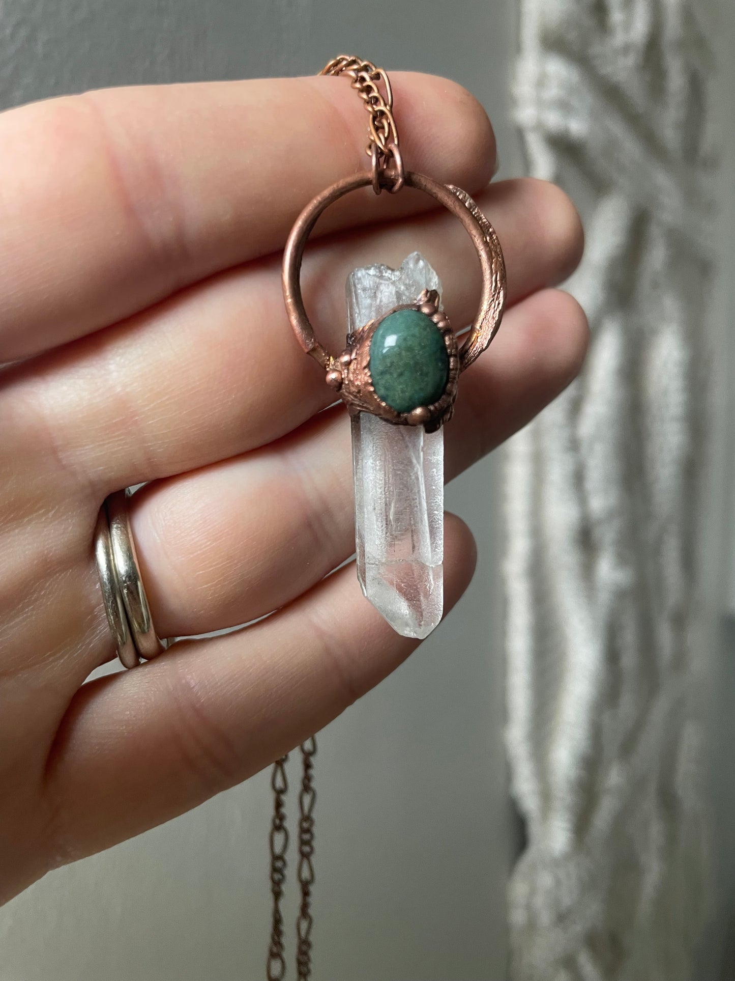 Electroformed Copper Quartz/Indian Agate Necklace