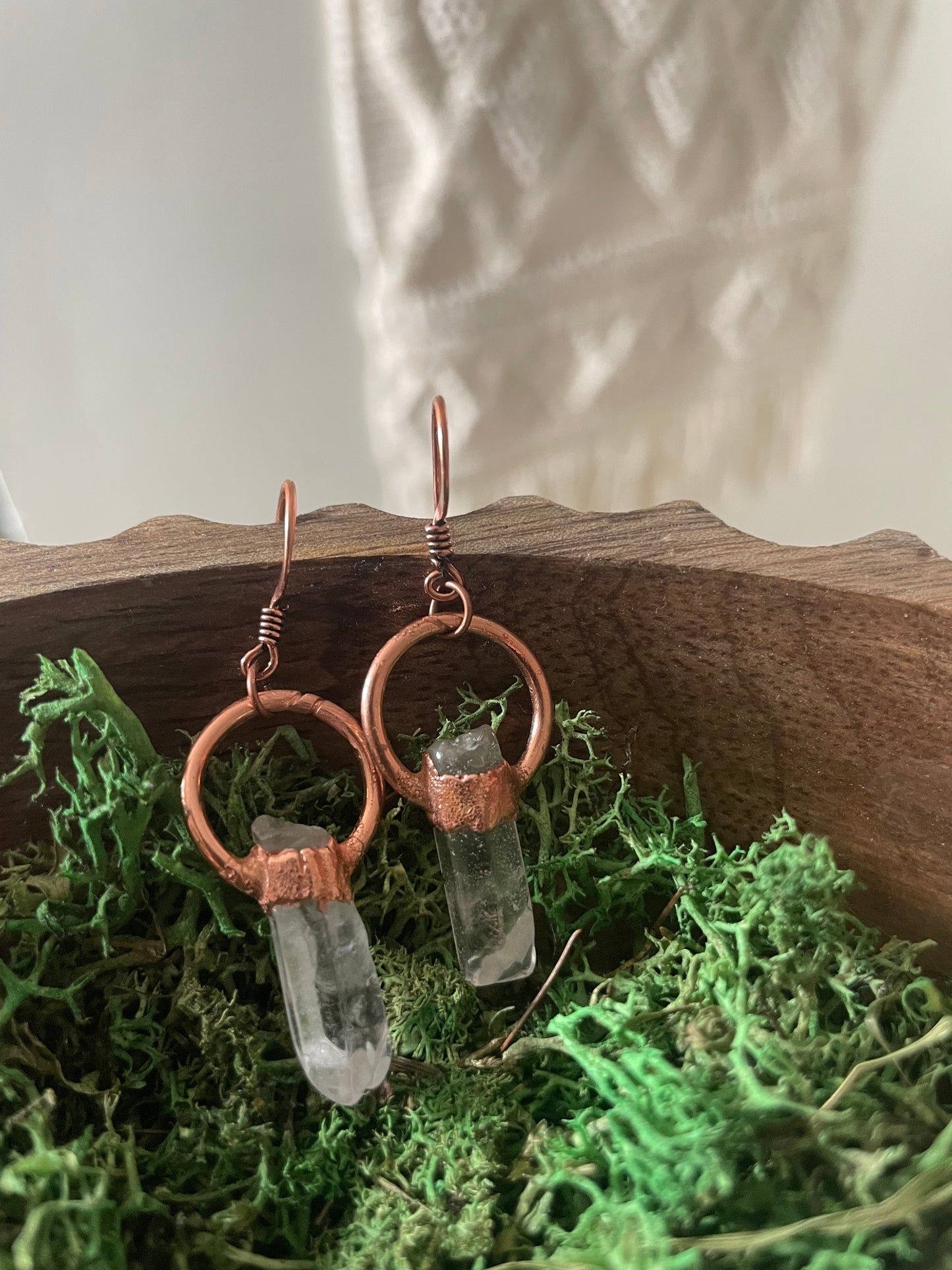 Electroformed Copper Quartz Crystal Earrings