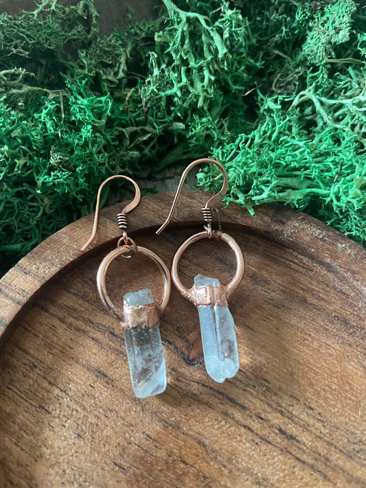 Electroformed Copper Quartz Crystal Earrings