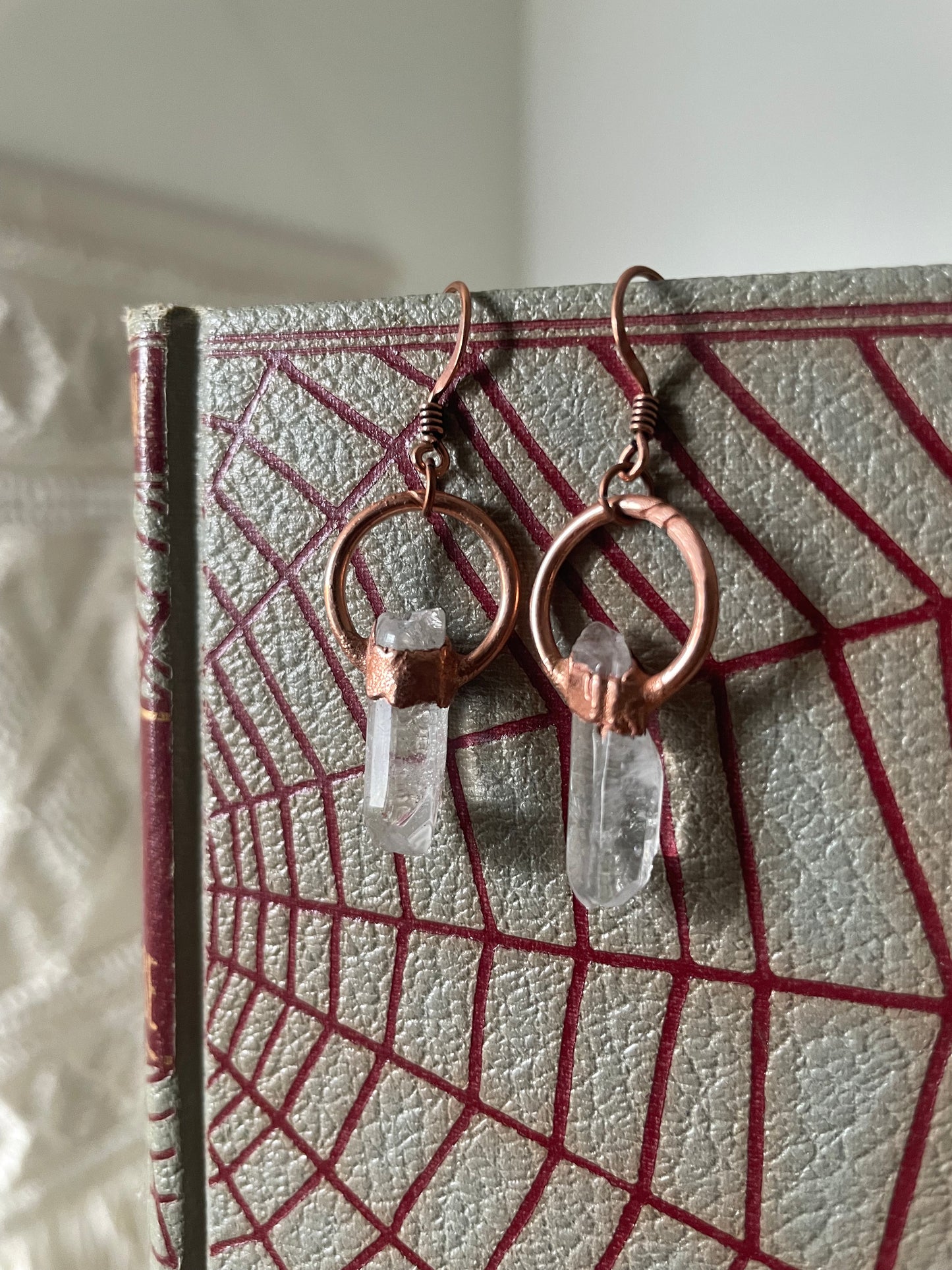Electroformed Copper Quartz Crystal Earrings