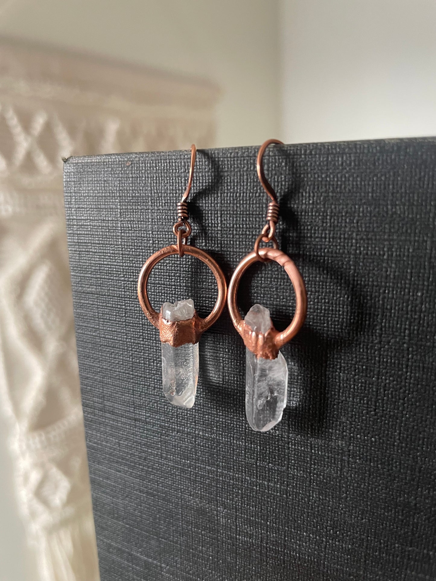 Electroformed Copper Quartz Crystal Earrings