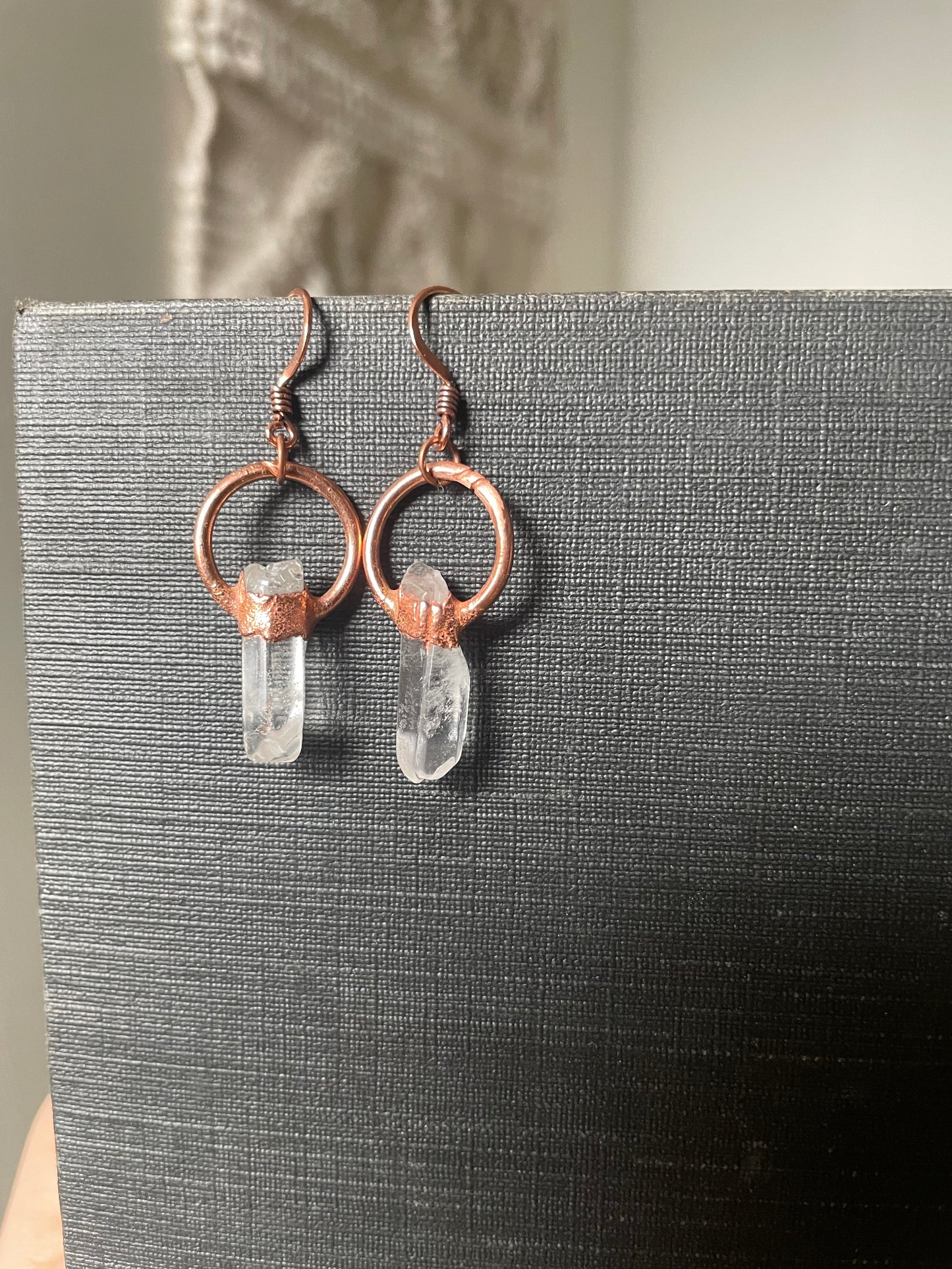 Electroformed Copper Quartz Crystal Earrings