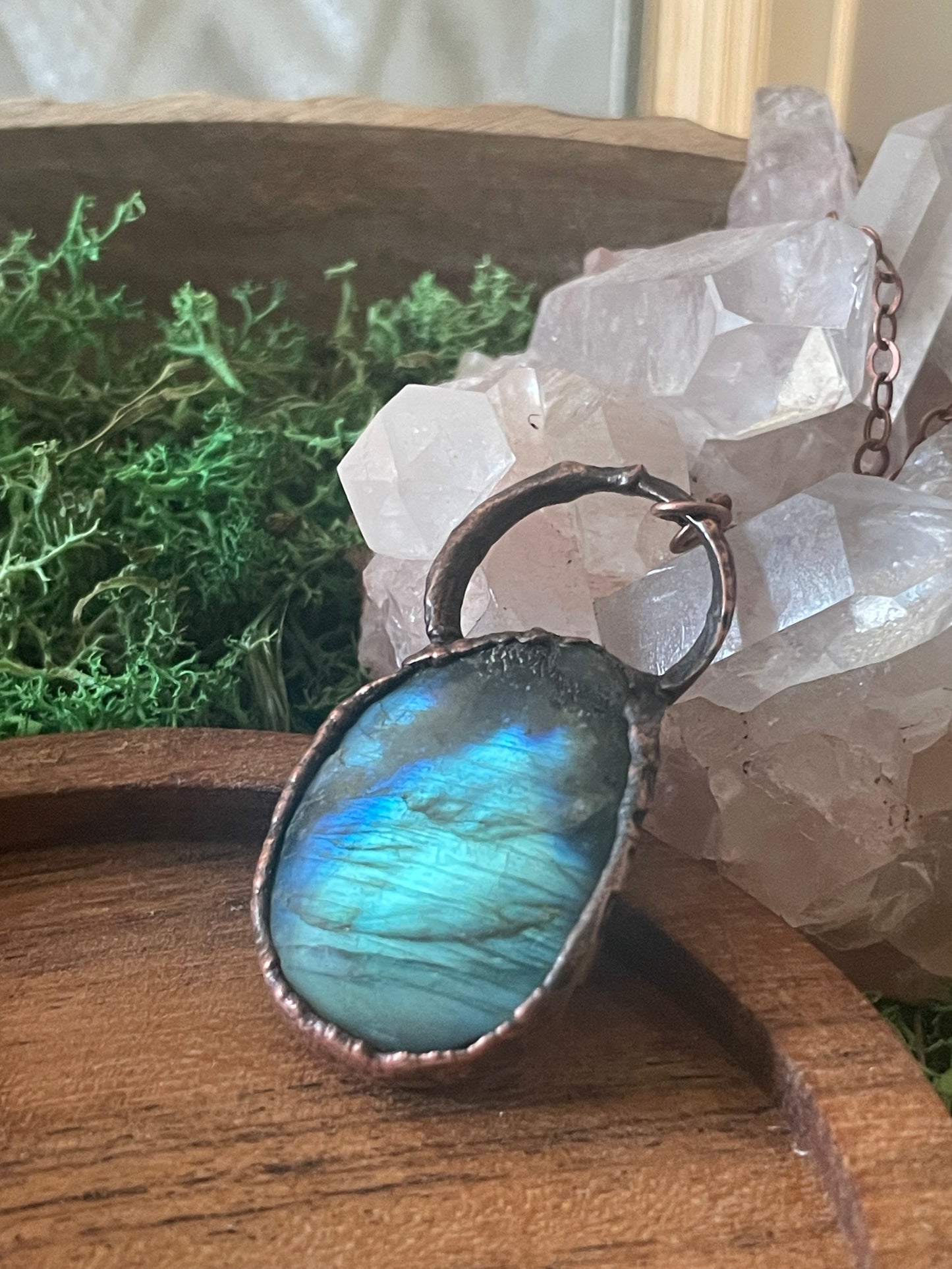 Electroformed Copper Labradorite Stone Necklace
