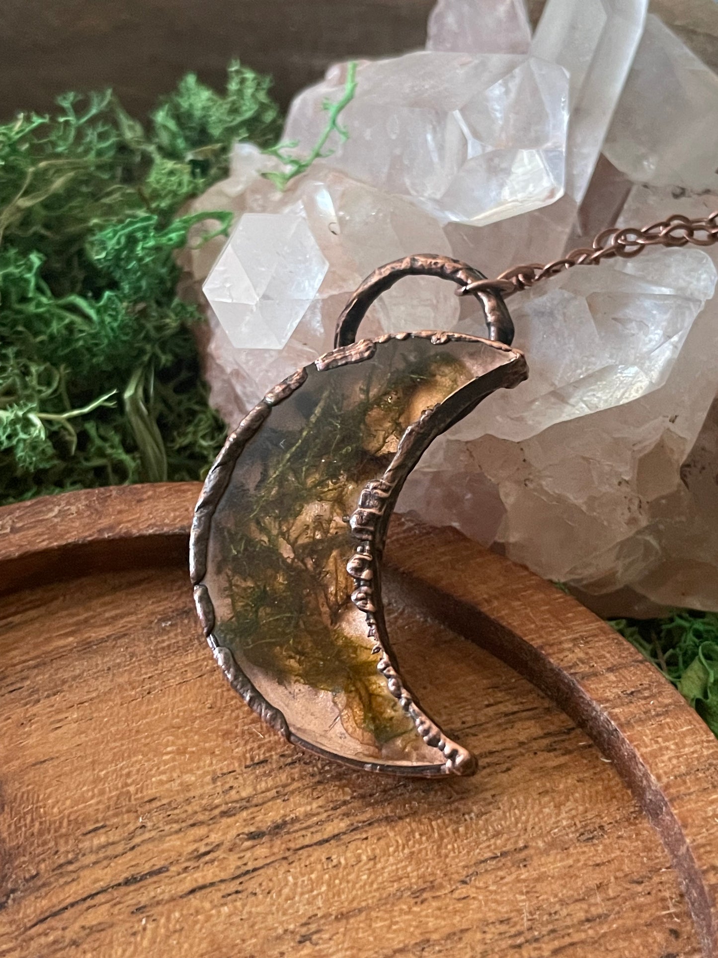 Electroformed Copper Moon Moss Necklace