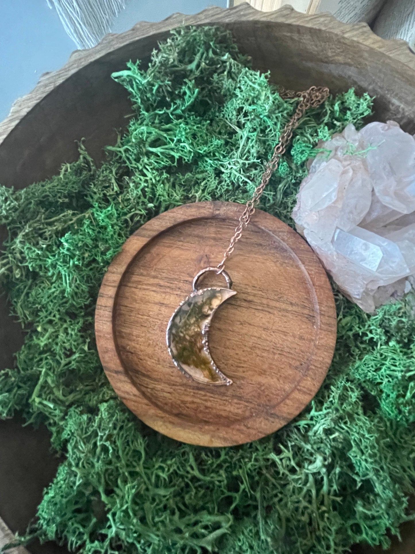 Electroformed Copper Moon Moss Necklace