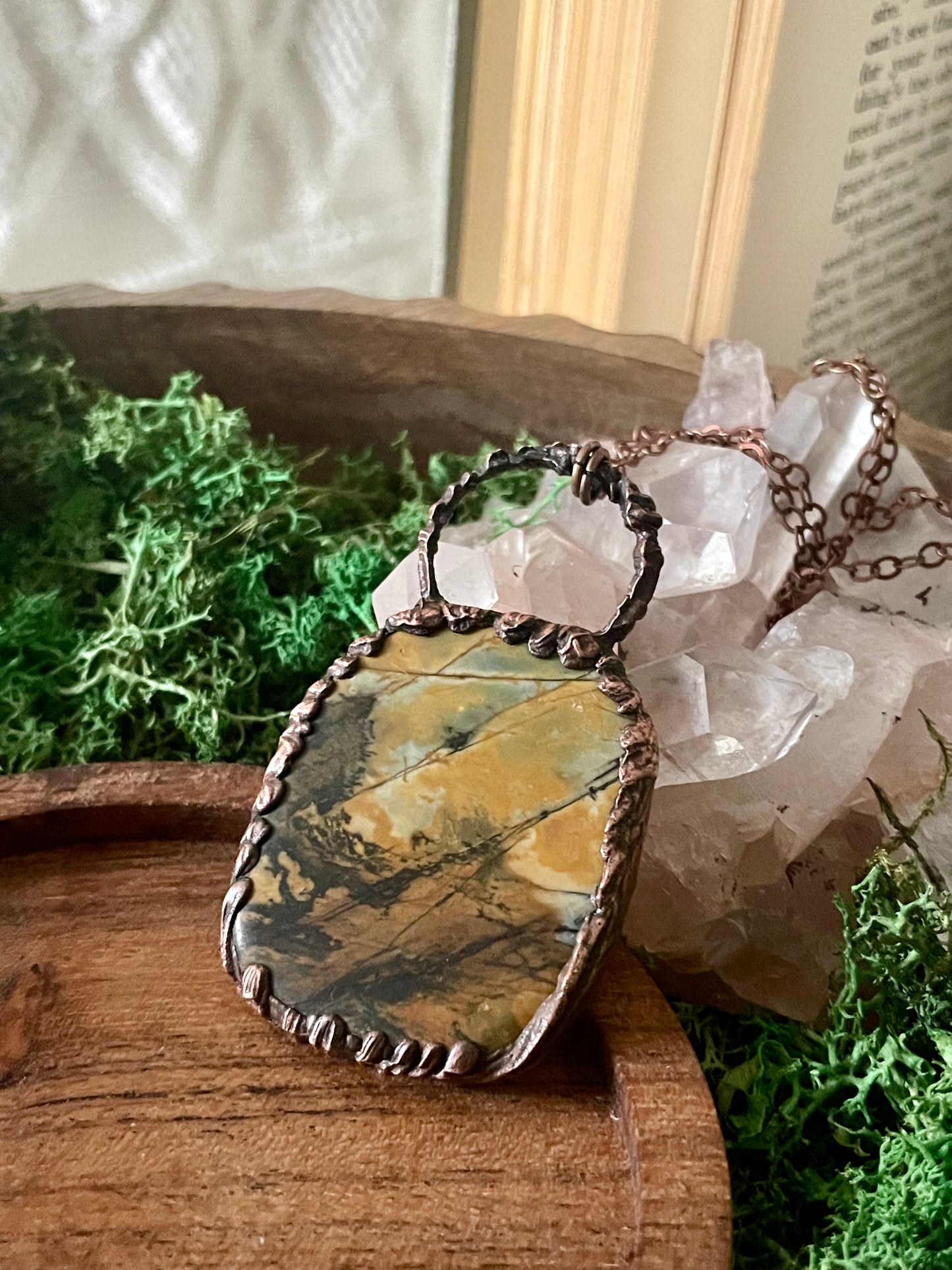 Electroformed Copper Network Jasper Stone Necklace