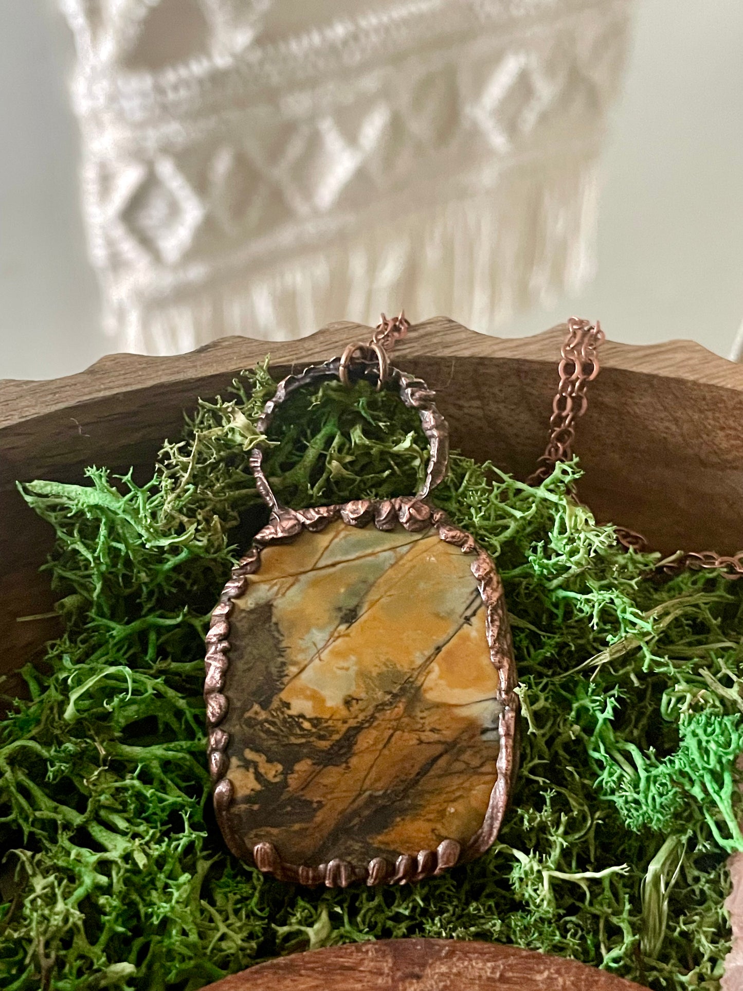 Electroformed Copper Network Jasper Stone Necklace
