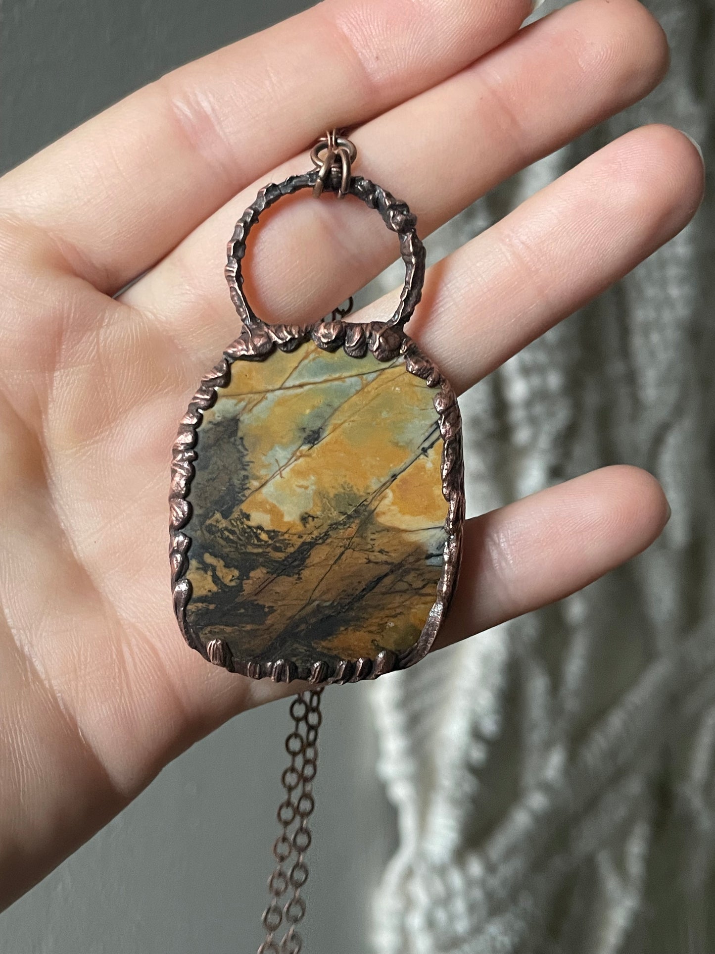 Electroformed Copper Network Jasper Stone Necklace