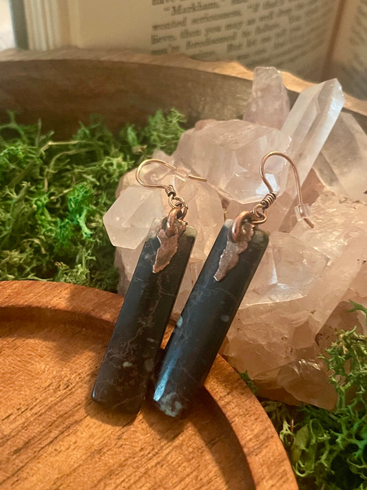 Electroformed Copper Cherry Blossom Agate Earrings