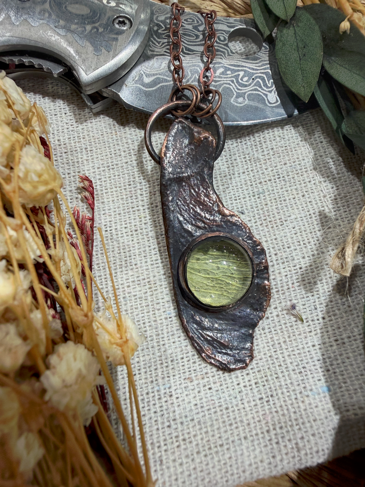 Electroformed Copper Maple Seed with Magnifier Necklace