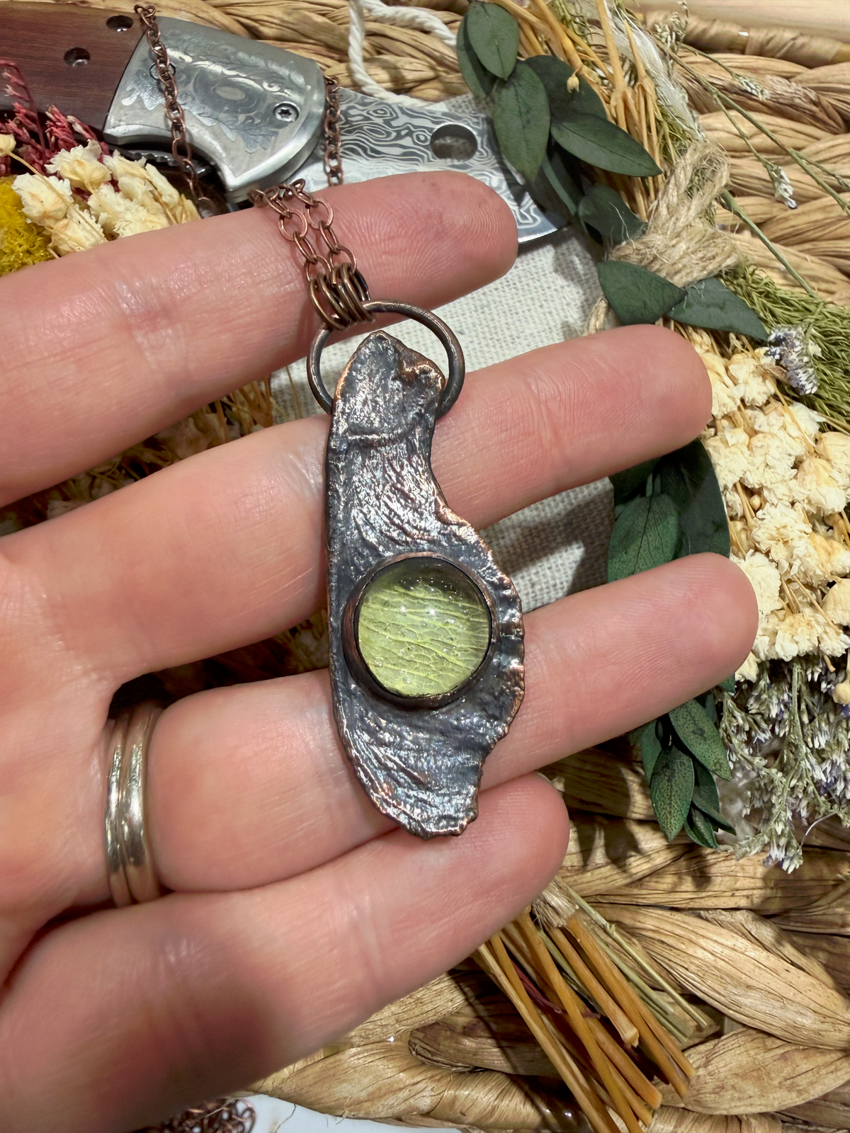 Electroformed Copper Maple Seed with Magnifier Necklace