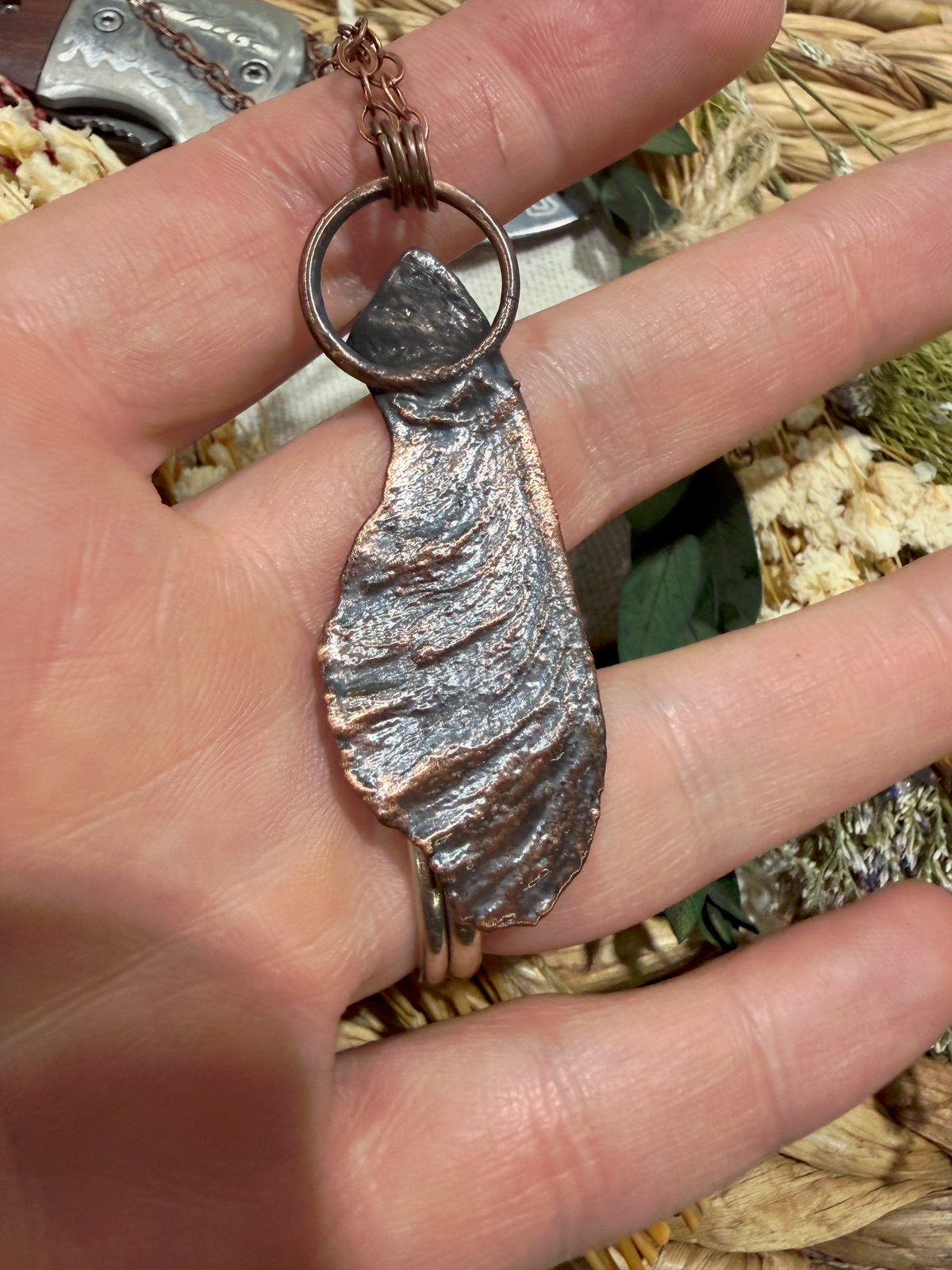 Electroformed Copper Maple Seed with Magnifier Necklace