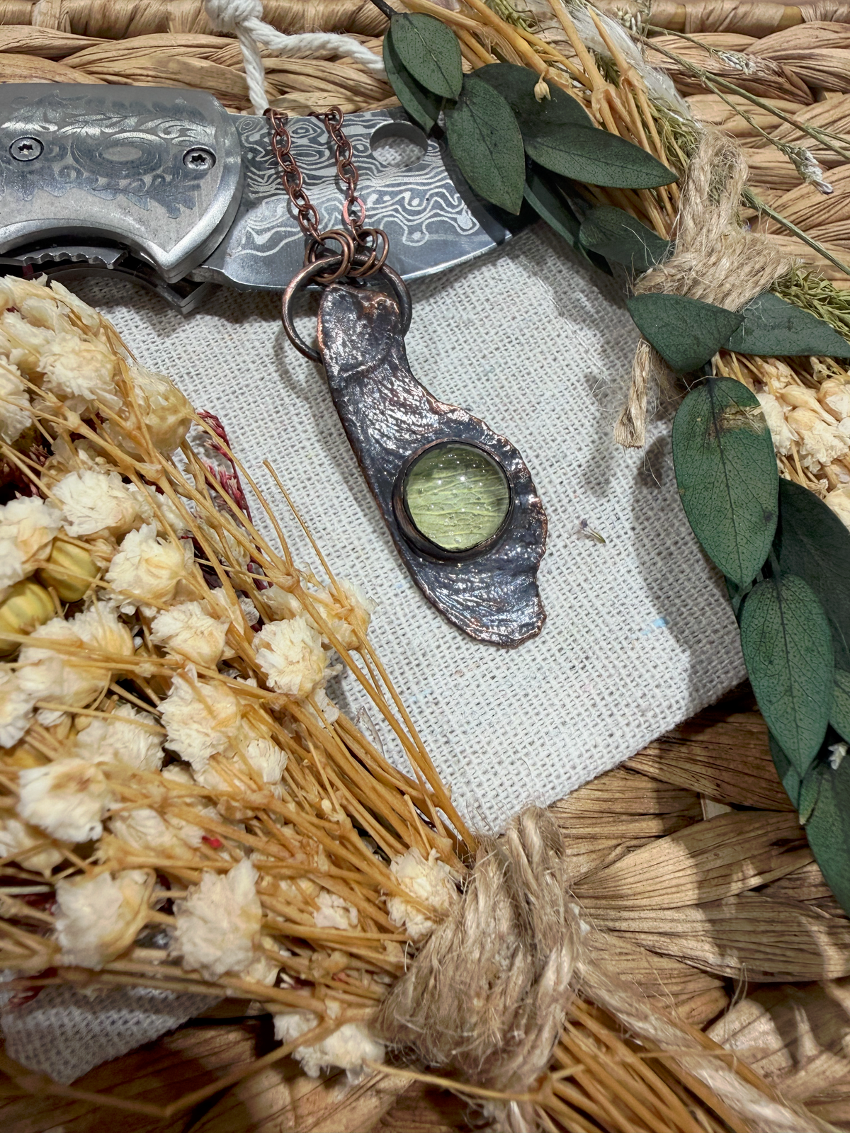 Electroformed Copper Maple Seed with Magnifier Necklace